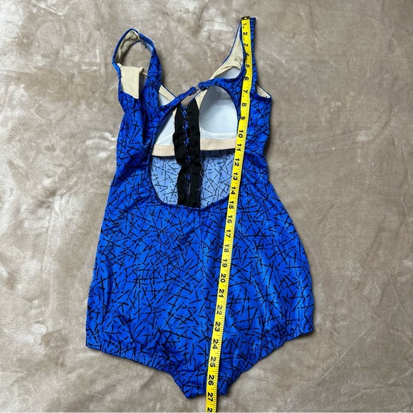 Maxine of Hollywood Vintage One Piece Button Front Blue Black Swimsuit Size 12 - Picture 10 of 10